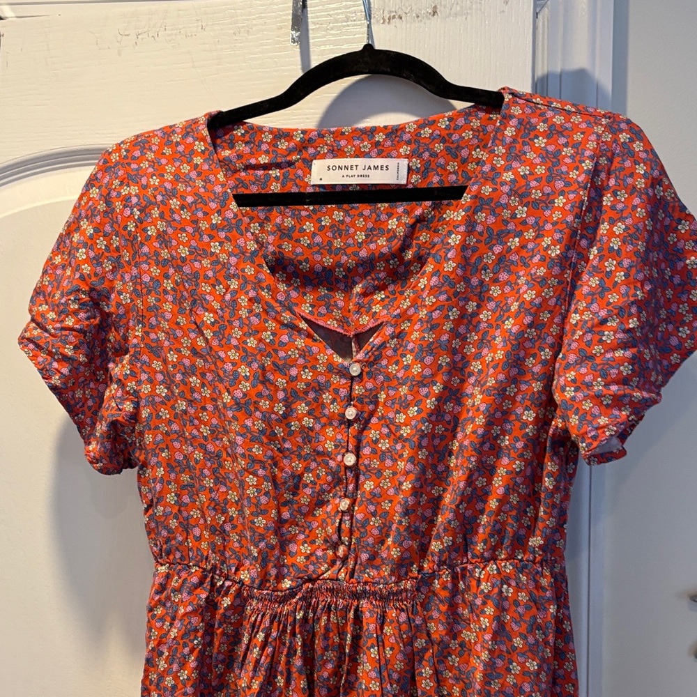 SONNET JAMES A PLAY LADIES RED BLUE STRAWBERRY 🍓 DRESS-M - Picture 3 of 10